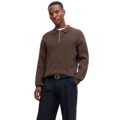 блуза,мъжки,пуловери,дамски,пуловери,jack,&,jones,milano,stitch,half,zip,sweater,brown,(delicioso,melange)