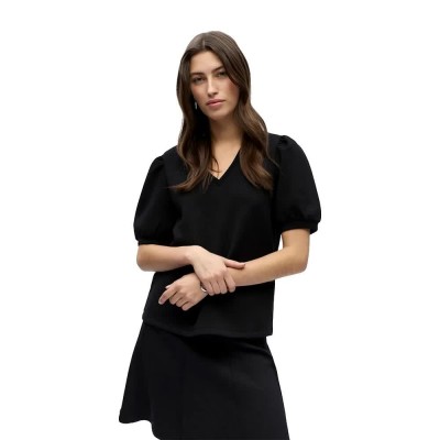 дамски,блузи,object,andrea,v,neck,short,sleeve,blouse,black,(black)