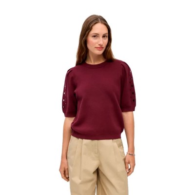 блуза,мъжки,пуловери,дамски,пуловери,object,yuki,knit,short,sleeve,sweater,purple,(windsor,wine,embroidery)