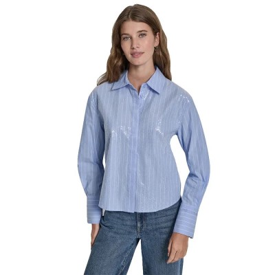 риза,с,дълъг,ръкав,дамски,ризи,мъжки,ризи,dkny,dw5900121,long,sleeve,shirt,blue,(chambray,white,combo)