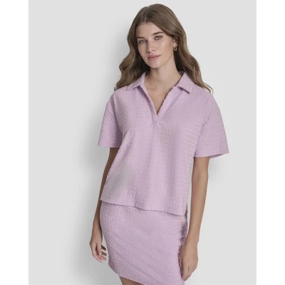 дамски,блузи,с,яка,мъжки,блузи,с,яка,dkny,logo,jacquard,boxy,short,sleeve,polo,purple,(pink,lavender)