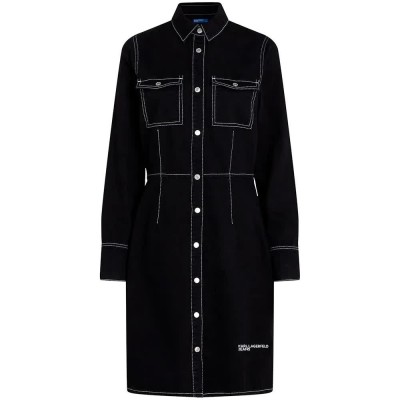 дънки,дамски,поли,и,рокли,karl,lagerfeld,jeans,a3w13015,long,sleeve,short,dress,black,(minimal,washed,black)