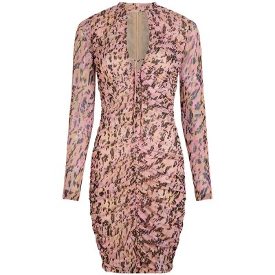 рокля,дамски,поли,и,рокли,karl,lagerfeld,jeans,b1w13046,long,sleeve,short,dress,pink,(artistic,animal,pink)