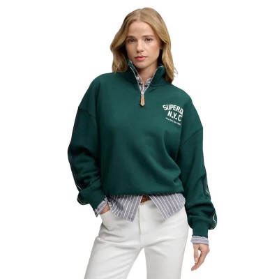 блуза,дамски,блузи,superdry,country,club,applique,half,zip,sweatshirt,green,(dark,pine,green)