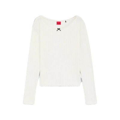 тениска,дамски,пижами,hugo,pointelle,10277521,long,sleeve,pyjama,t,shirt,white,(open,white)