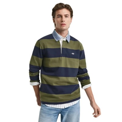 блуза,с,яка,дамски,блузи,с,яка,мъжки,блузи,с,яка,gant,regular,chambray,stripe,heavy,rugg,long,sleeve,polo,green,(moss,green)