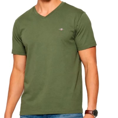 тениска,мъжки,тениски,дамски,тениски,gant,slim,shield,short,sleeve,v,neck,t,shirt,green,(moss,green)
