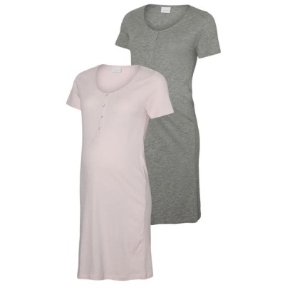 дамски,пижами,mamalicious,mira,materinty,short,sleeve,nightgown,2,units,grey,pink,(chalk,pink,light,grey,melange)