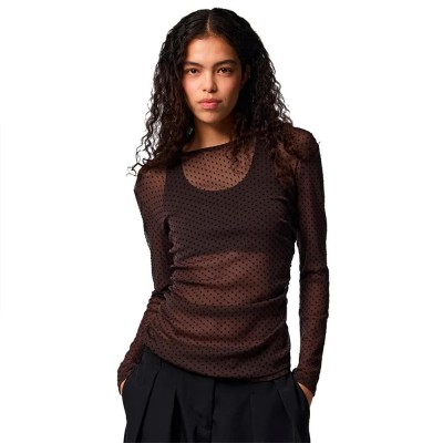 тениска,мъжки,тениски,дамски,тениски,pieces,bobo,mesh,rouching,long,sleeve,t,shirt,black,(hot,fudge,tiny,black,dots)