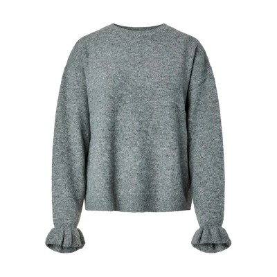 блуза,мъжки,пуловери,дамски,пуловери,pieces,sally,frill,sweater,grey,(medium,grey,melange)