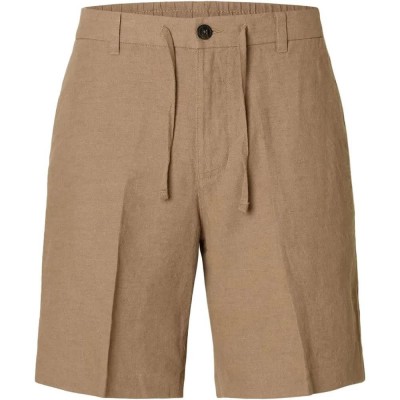 къси,панталони,мъжки,панталони,дамски,панталони,selected,leroy,linen,regular,fit,shorts,brown,(caribou)