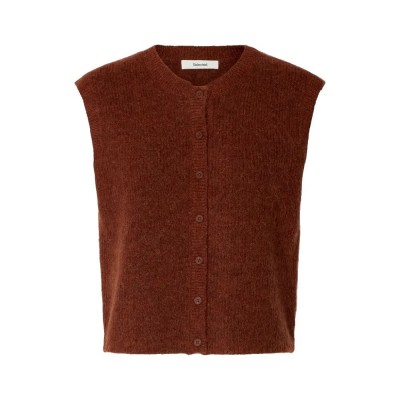 елек,мъжки,пуловери,дамски,пуловери,selected,lulu,knitted,vest,brown,(cherry,mahogany,melange)
