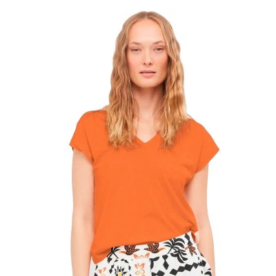 тениска,мъжки,тениски,дамски,тениски,gisela,satin,neckline,short,sleeve,v,neck,t,shirt,orange,(rust)