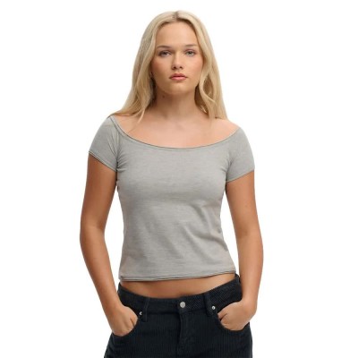 фланелка,с,къс,ръкав,дамски,топове,superdry,bardot,off,shoulder,short,sleeve,top,grey,(grey,marl)