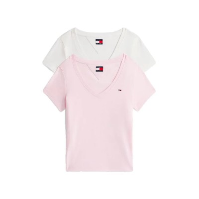 тениска,мъжки,тениски,дамски,тениски,tommy,jeans,dw0dw21367,short,sleeve,v,neck,t,shirt,2,units,pink,(ecru,light,pink)