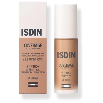 ексфолианти,isdin,coverage,alta,cobertura,spf50+,nº5.0,bronze,30g,foundation,brown,golden
