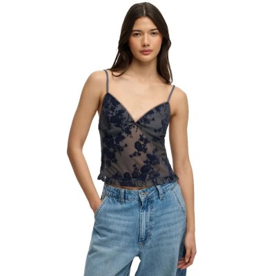 потник,дамски,топове,superdry,flocked,mesh,cami,sleeveless,top,blue,(midnight,blue)