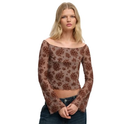 тениска,мъжки,тениски,дамски,тениски,superdry,flocked,mesh,long,sleeve,t,shirt,brown,(sparrow,brown)
