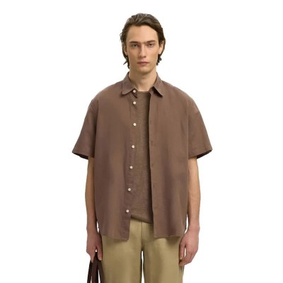 риза,с,къс,ръкав,дамски,ризи,мъжки,ризи,selected,regclaus,clay,linen,short,sleeve,shirt,brown,(chocolate,chip)