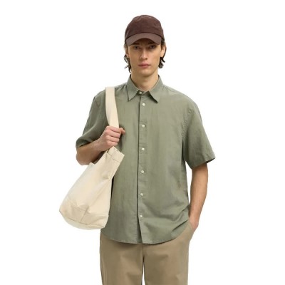 риза,с,къс,ръкав,дамски,ризи,мъжки,ризи,selected,regclaus,clay,linen,short,sleeve,shirt,green,(vetiver)