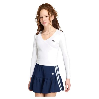 тениска,мъжки,тениски,дамски,тениски,adidas,originals,slim,mini,rib,wrap,top,long,sleeve,v,neck,t,shirt,white,(white)