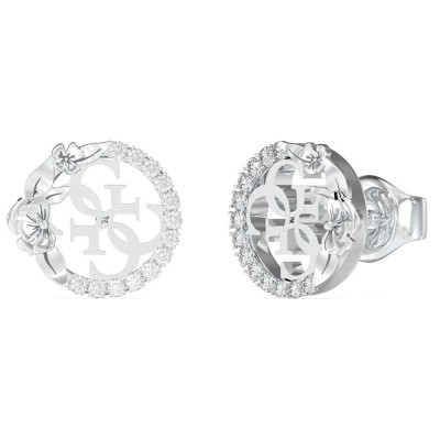 бижутерия,guess,4,love,4g,flowers,studs,earrings,clear,(silver)