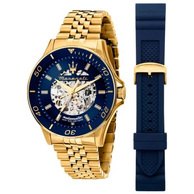 часовник,часовници,maserati,sfida,44mm,10atm,automatic,analogical,watch,golden,(gold,blue,mineral)
