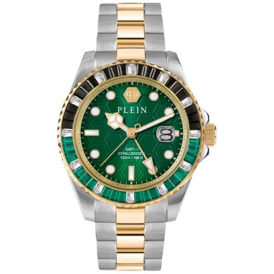 часовник,часовници,philipp,plein,gmt,i,challenger,baguettes,44mm,5atm,quartz,analogical,watch,golden,(gold,green,mineral)