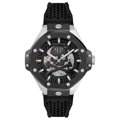 часовник,часовници,philipp,plein,hexar,44.50mm,5atm,quartz,analogical,watch,silver,(black,black,mineral)