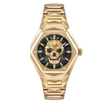 часовник,часовници,philipp,plein,skull,spikes,40mm,5atm,quartz,analogical,woman,watch,golden,(gold,black,mineral)