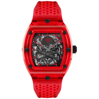 часовник,часовници,philipp,plein,the,skeleton,crystal,44mm,5atm,automatic,analogical,watch,red,(red,black,mineral)
