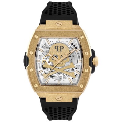 часовник,часовници,philipp,plein,the,skeleton,frosted,44mm,5atm,automatic,analogical,watch,golden,(black,gold,mineral)