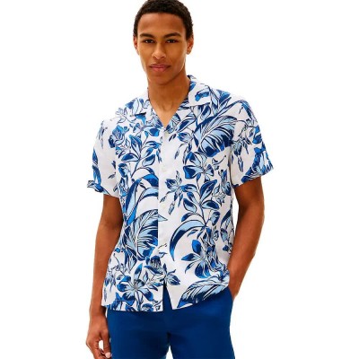 риза,с,къс,ръкав,дамски,ризи,мъжки,ризи,tommy,hilfiger,mw0mw42403,linen,short,sleeve,shirt,blue,(white,aop)
