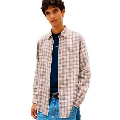 карирана,риза,дамски,ризи,мъжки,ризи,tommy,jeans,dm0dm22758,linen,long,sleeve,shirt,beige,(ivy,mink,small,check)