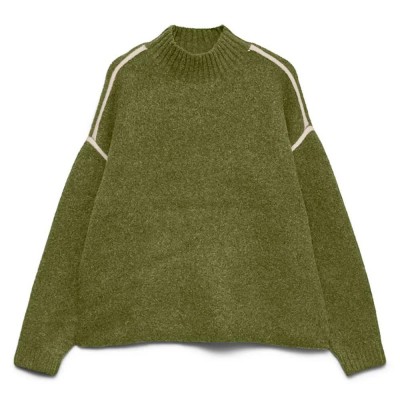 блуза,мъжки,пуловери,дамски,пуловери,vero,moda,boom,high,neck,sweater,green,(sphagnum,detail,melange,birch,contrast)