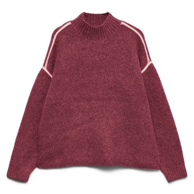блуза,мъжки,пуловери,дамски,пуловери,vero,moda,boom,high,neck,sweater,red,(windsor,wine,detail,melange,birch,contrast)