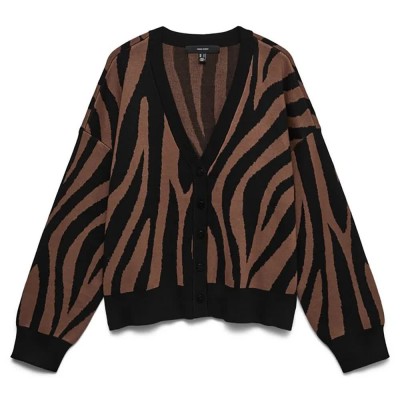 жилетка,мъжки,пуловери,дамски,пуловери,vero,moda,silje,animal,cardigan,brown,(cocoa,brown,pattern,black,zebra)