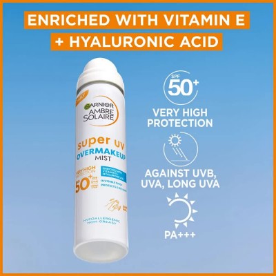 ексфолианти,garnier,ambre,solaire,super,uv,over,makeup,spf,50+,75,ml,face,mist,clear,(white,orange)