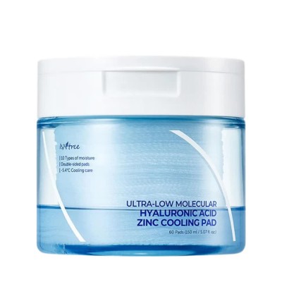 ексфолианти,isntree,ultra,low,molecular,hyaluronic,acid,cooling,pad,150,ml,face,pads,transparent,blue