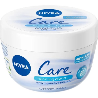 хигиена,тяло,nivea,care,nourishing,200,ml,body,cream,clear,(blue,white)