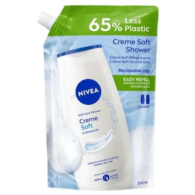 хигиена,тяло,nivea,creme,soft,refill,500ml,shower,gel,clear,(blue,white)