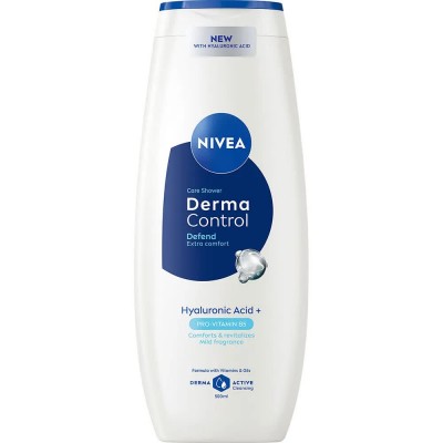 хигиена,тяло,nivea,derma,control,defend,500,ml,shower,gel,clear,(blue,white)