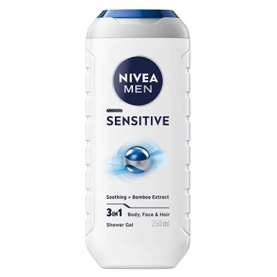 хигиена,тяло,nivea,men,sensitive,250,ml,shower,gel,clear,(blue,white)