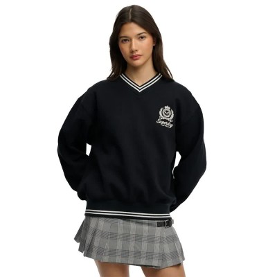 блуза,дамски,блузи,superdry,country,club,crest,v,half,zip,sweatshirt,black,(eclipse,navy)