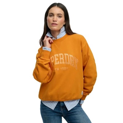 блуза,дамски,блузи,superdry,varsity,satin,applique,crew,sweatshirt,orange,(track,gold)