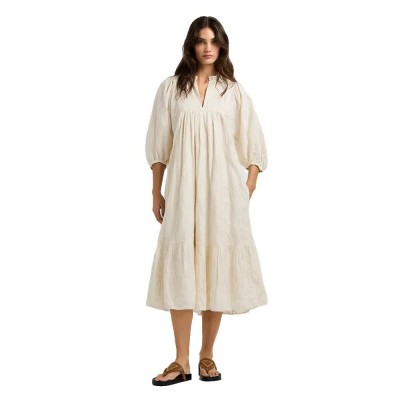 рокля,дамски,поли,и,рокли,pepe,jeans,fabiana,3,4,sleeve,midi,dress,beige,(mousse,white)