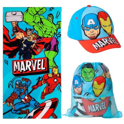 хавлиена,кърпа,хавлии,disney,avengers,&,bag,set,towel,blue,(multicolor)