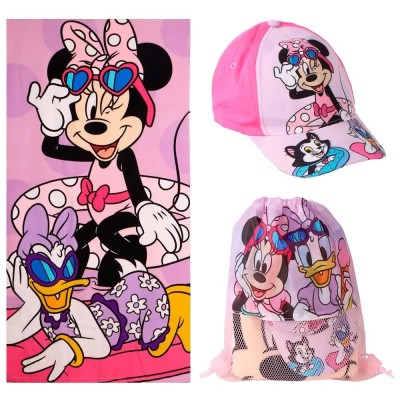 хавлиена,кърпа,хавлии,disney,minnie,mouse,&,bag,set,towel,pink,(multicolor)