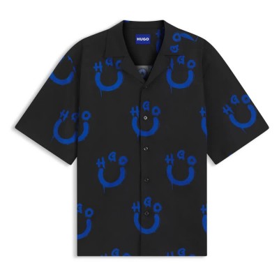 риза,с,къс,ръкав,дамски,ризи,мъжки,ризи,hugo,eligino,10279376,blue,short,sleeve,shirt,black,(black)