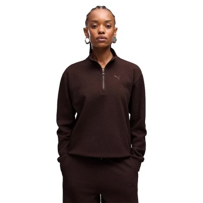 блуза,дамски,блузи,puma,essential,elevated,standard,half,zip,sweatshirt,brown,(chocolate,fondue)